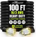 100ft 16/3 Gauge Heavy Duty Extension Cord 3-Prong Black - Waterproof