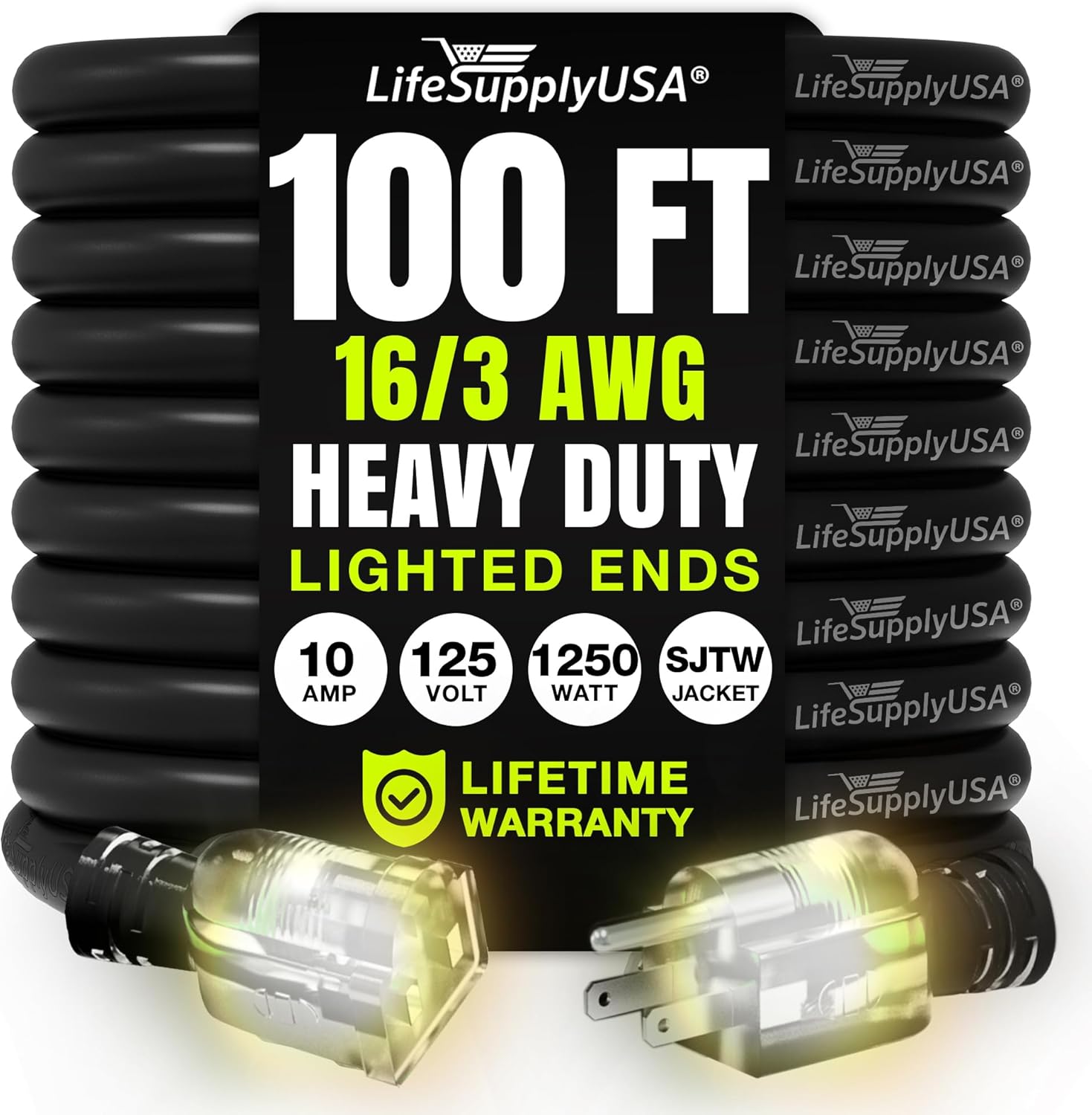100ft Heavy Duty Extension Cord for Indoor and Outdoor Use