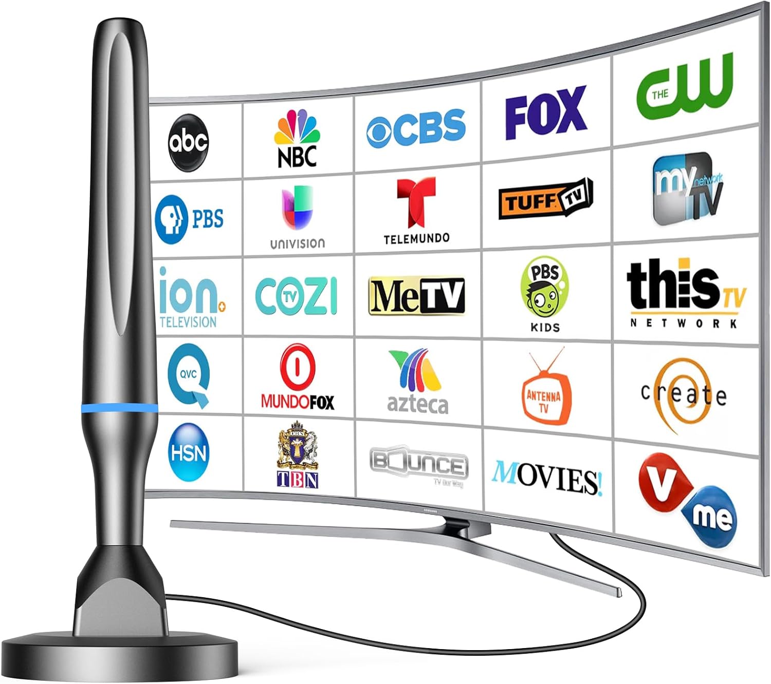 Crystal Clear Digital HDTV Antenna - 360 Reception, Supports 1080P & 4K