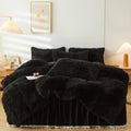 Fluffy Black Faux Fur Comforter Cover Set Twin - Plush, Warm Bedding