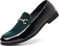 Men's Velvet Patent Leather Loafers with Gold Buckle - Classic Dress