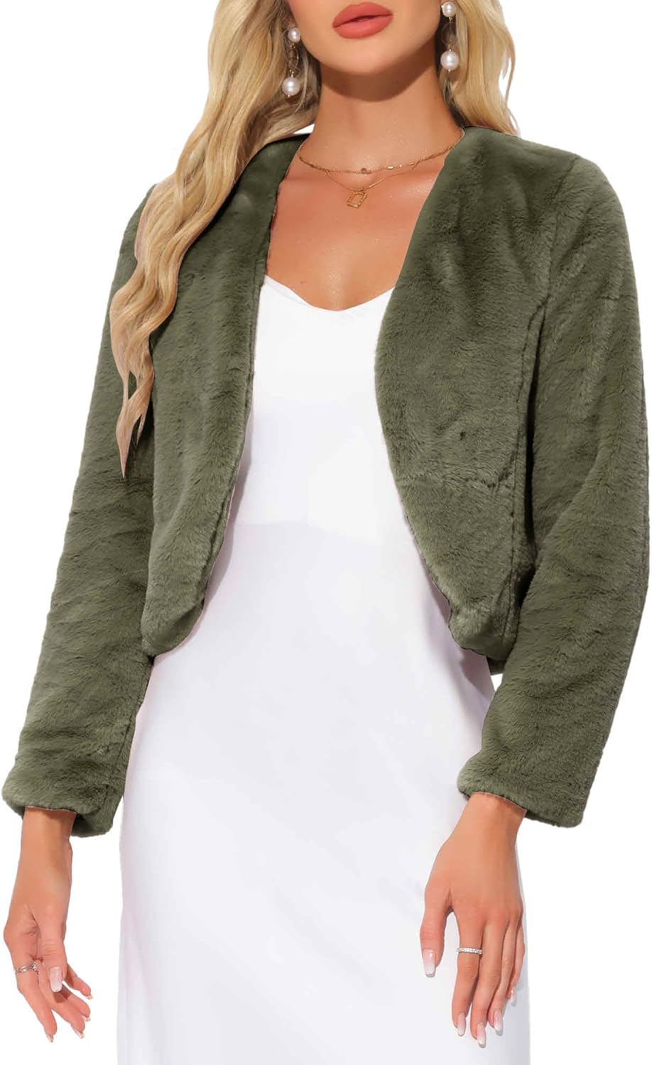 Allegra K Cropped Faux Fur Jacket for Women's Wedding Bolero