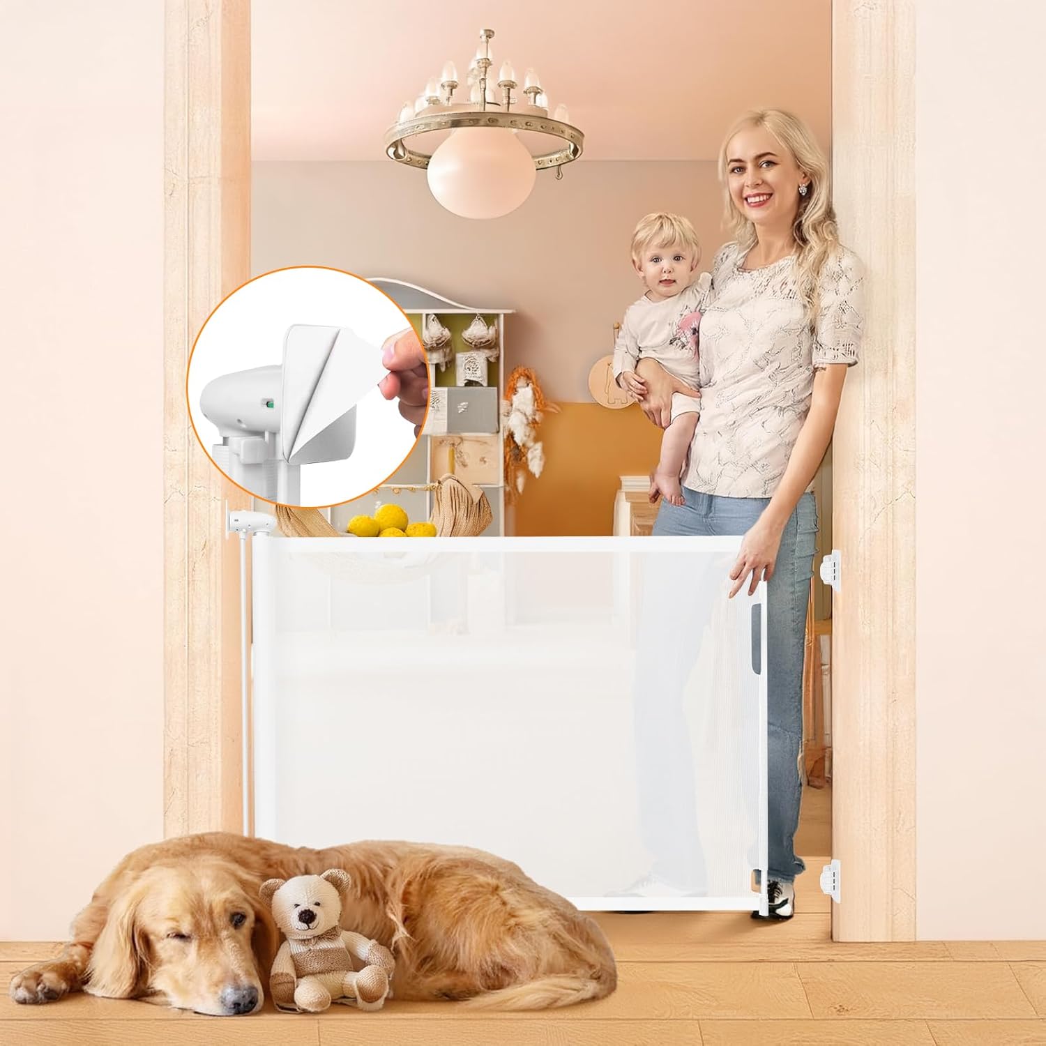 Retractable Mesh Baby/Pet Gate - Drill-Free Safety