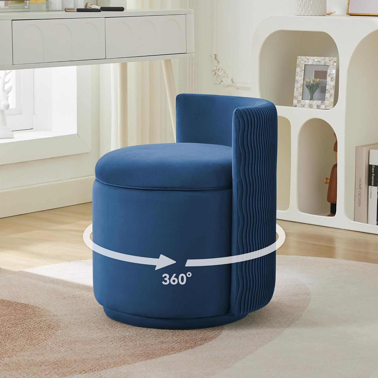 Velvet Vanity Chair with Storage and 360 Swivel Design for Comfort
