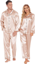 Couples Matching Satin Pajamas Set - Silk Feel Long Sleeve PJs