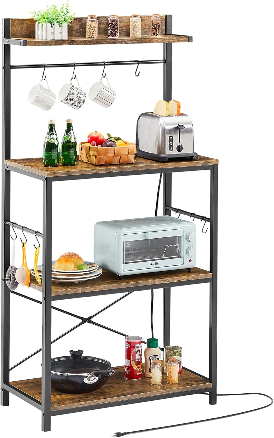 VECELO Bakers Rack: 4-Tier Storage & Power Outlet - 35 characters