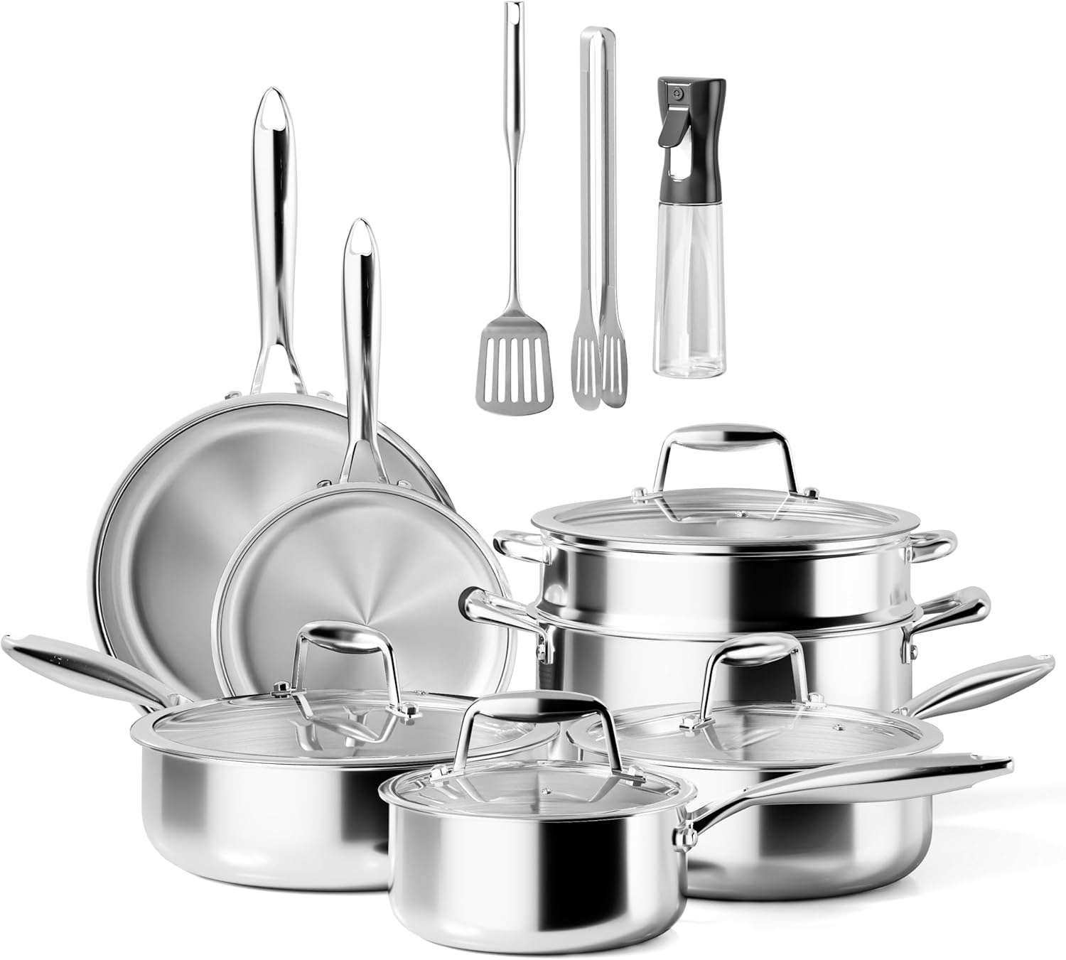 Stainless Steel Cookware Set - Tri-ply Pots and Pans for All Stoves