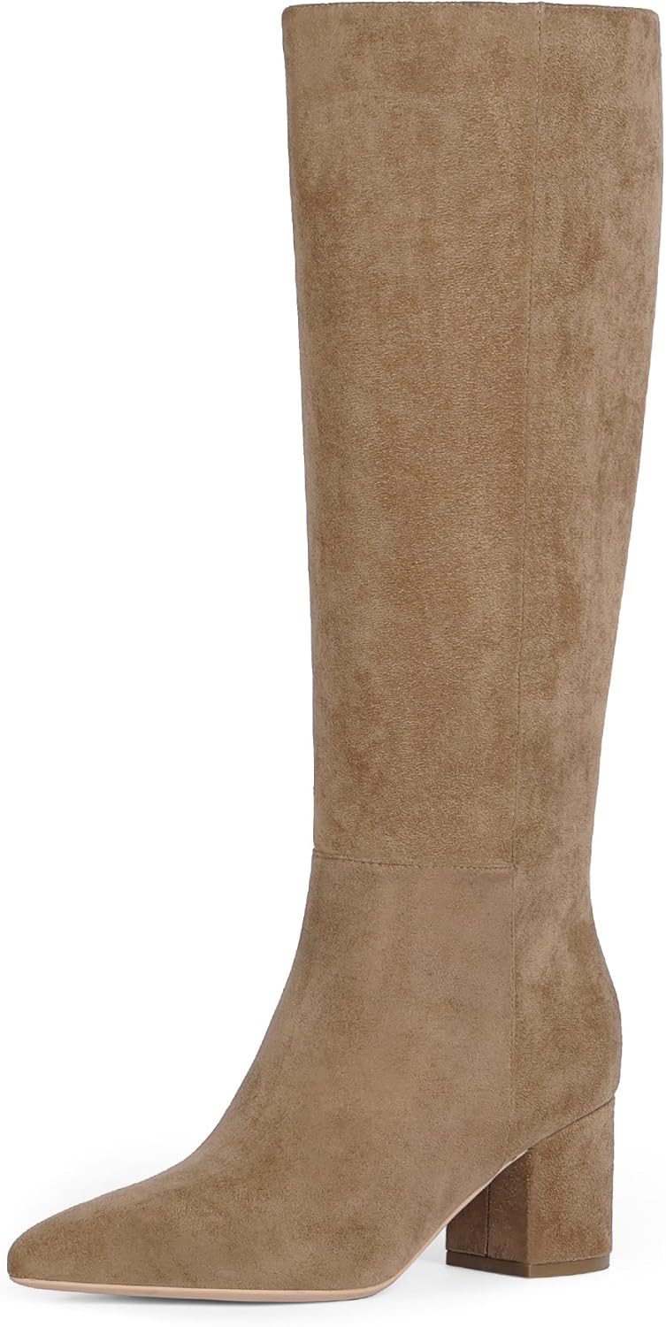 Knee High Boots for Women with Chunky Heel and Side Zipper