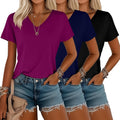 Riyiper 3 Pack Women's V Neck Tees - Soft Loose Fit Summer Basics