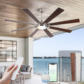 72Inch Brushed Nickel Ceiling Fan with Light and Remote - Quiet, Smart