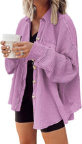 Waffle Knit Shacket Oversized Button Down Shirt Jacket (Style M1H4)