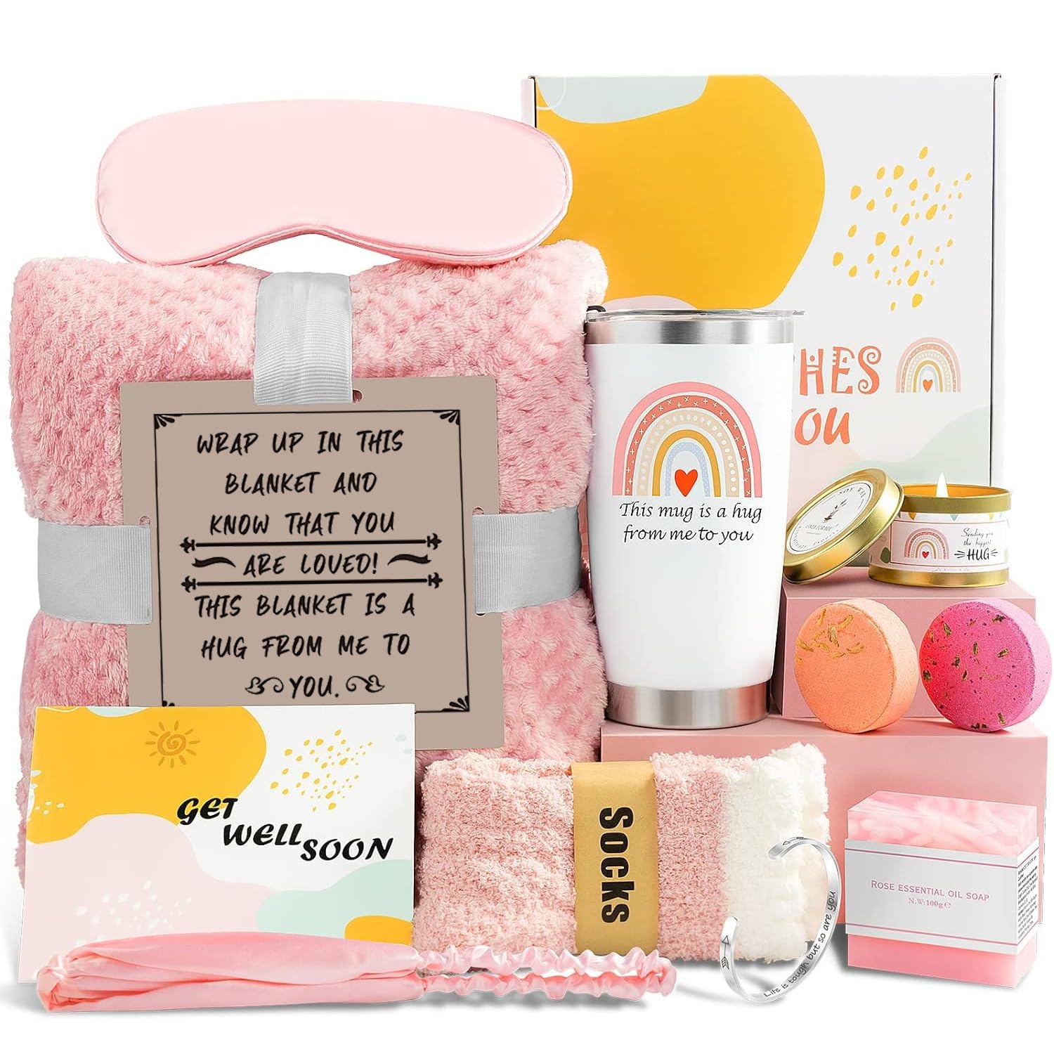 Get Well Soon Care Package for Sick Friends with Pink Blanket