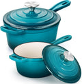 E-far Sauce Pan Set with Lid - Durable Enameled Cast Iron Pots