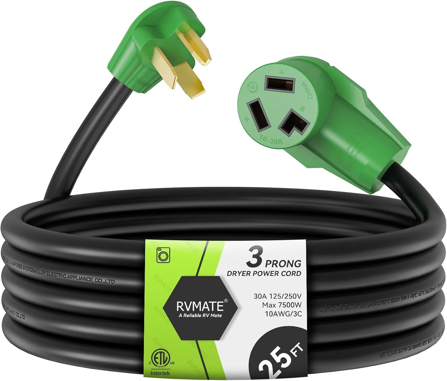 RVMATE 3 Prong Dryer Extension Cord 25 Feet for Safe Use