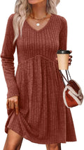 OFEEFAN Long Sleeve Sweater Dress V Neck Baby Doll - Flowy Fall Staple