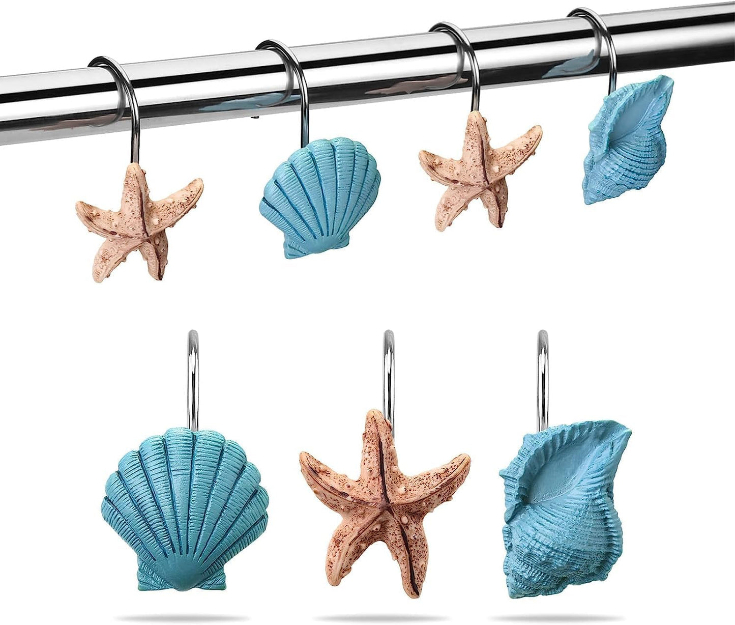 12PCS Anti Rust Blue Seashell Hooks - Stylish Bathroom Decor