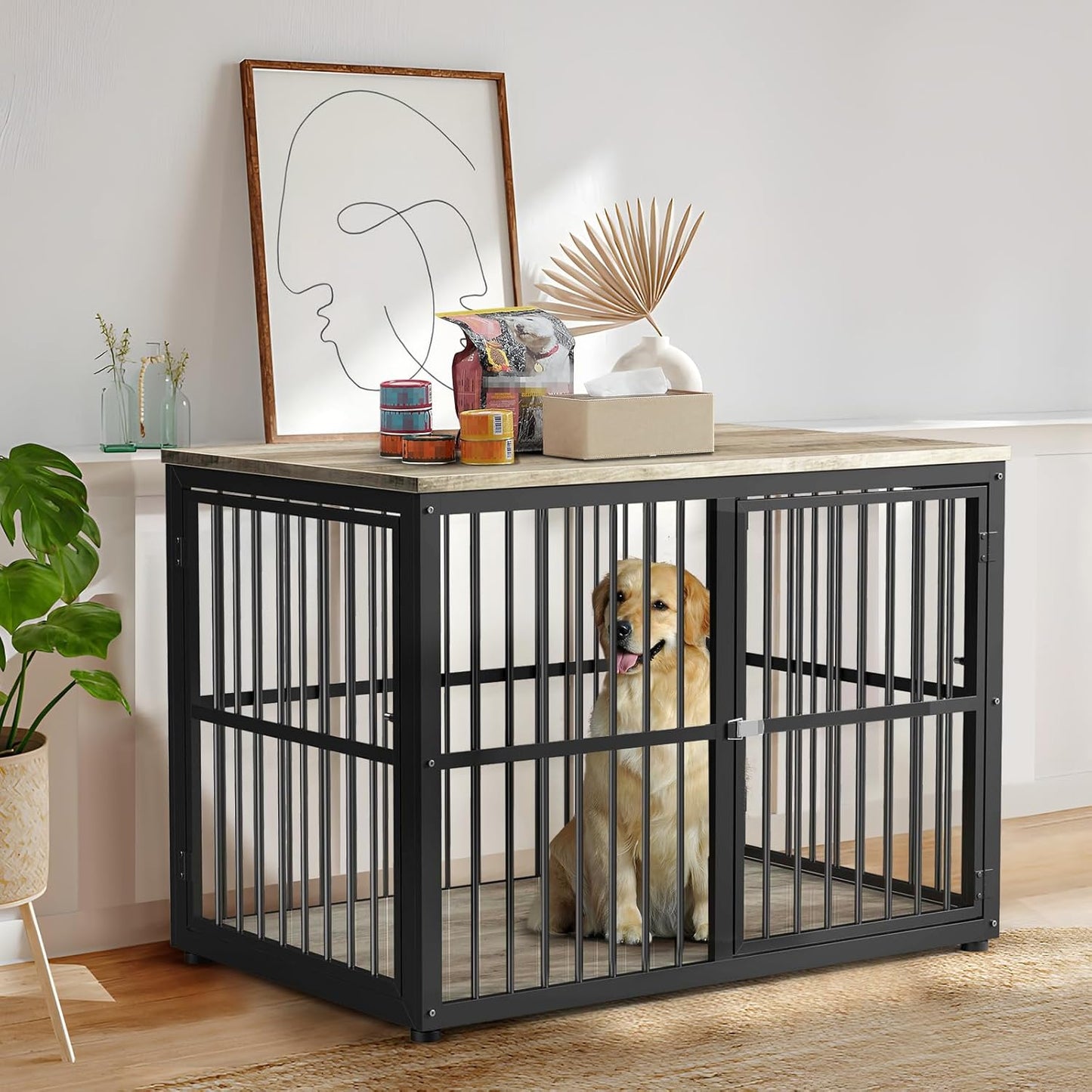 Lyromix 43ft' Dog Crate Furniture with 3 Doors for Dogs