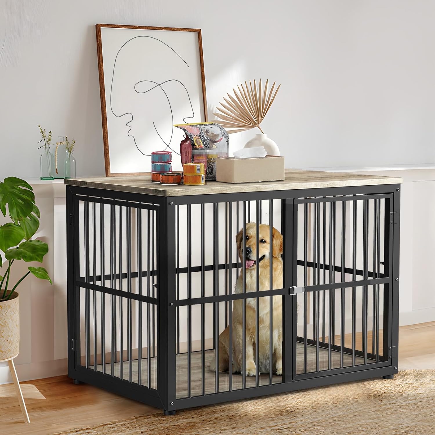 Lyromix 43ft' Dog Crate Furniture with 3 Doors for Dogs