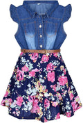 Western Dress for Girls Denim Tops Flower Girl Dress - Breathable