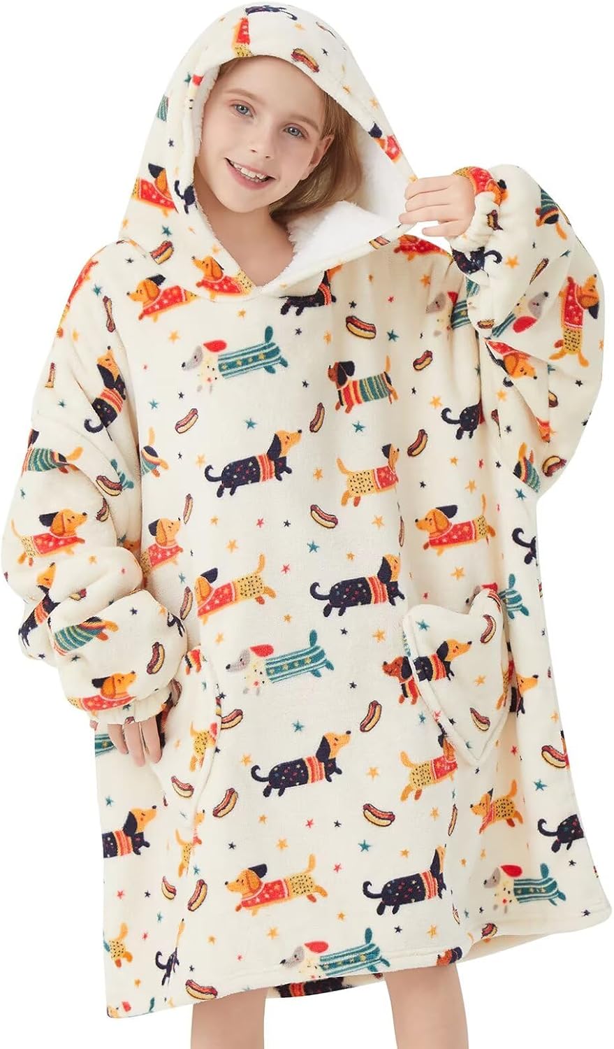 Fiosnow Dachshund Blanket Hoodies for Kids - Cozy Oversized Wearable