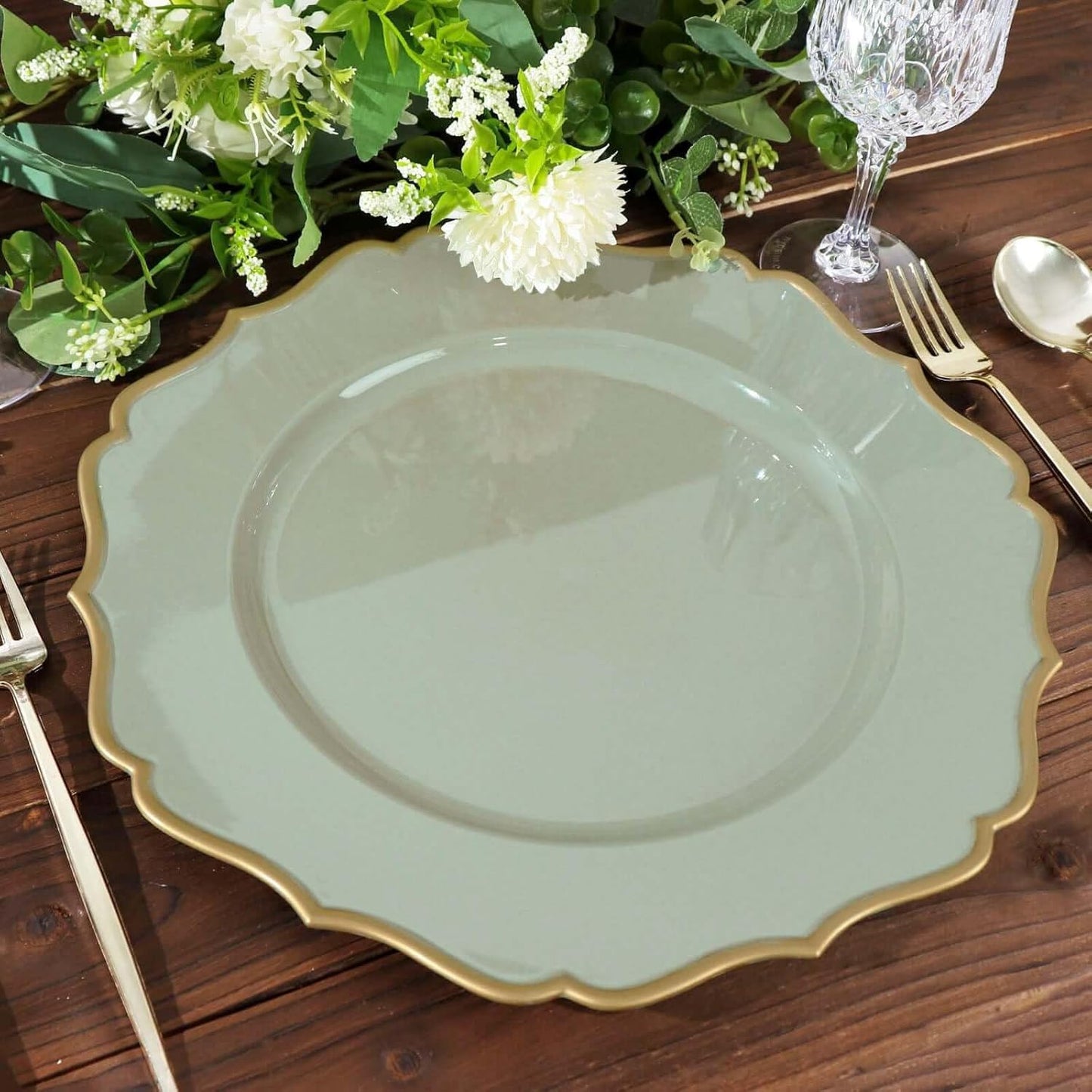 Dusty Sage Gold Charger Plates 6-Pack | Elegant Table Decor
