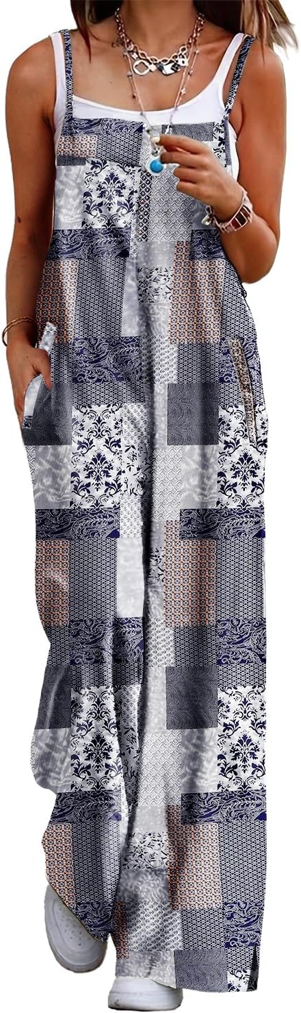 YESNO Women's Summer Boho Casual Jumpsuits with Floral Print