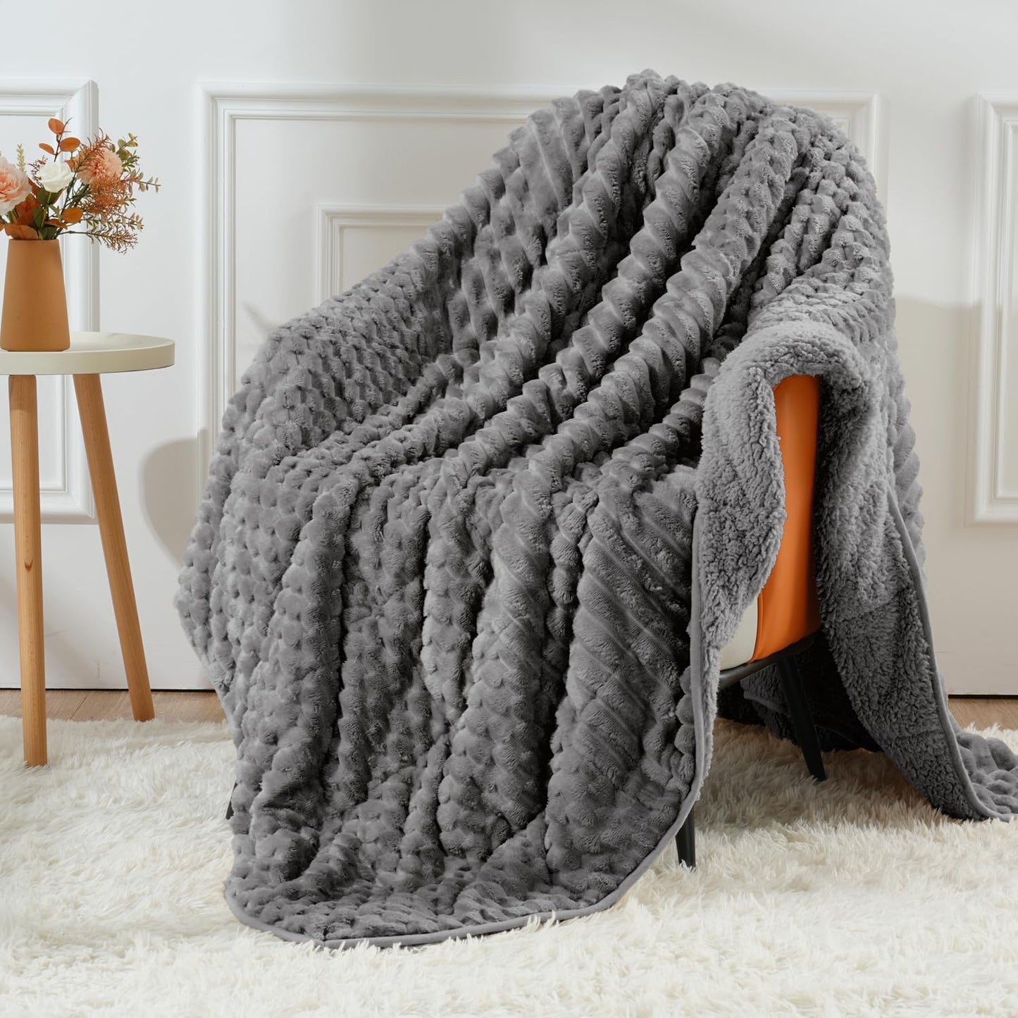 Uttermara Fleece Weighted Blanket for Adults, 15lbs, Grey