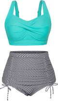 Plus Size Two Piece Swimsuit Set Twist Front Bikini - Flattering Tummy