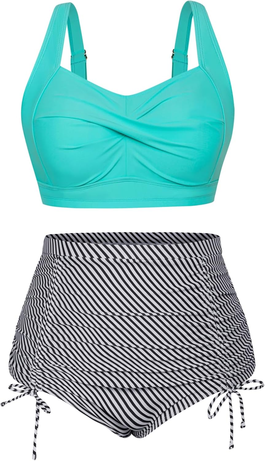 Hanna Nikole Plus Size Two Piece Swimsuit with Twist Front Design