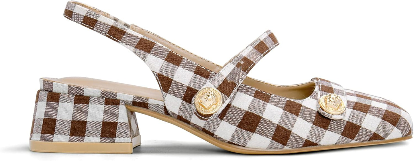 Slingback Mary Jane Heels for Women with Low Block Heel Style