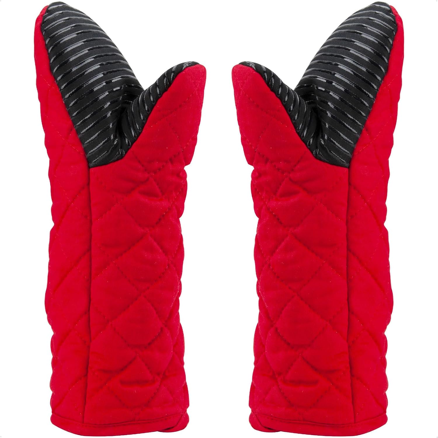 AYADA Red Puppet Oven Mitts: 500F Heat Resistant, Non-Slip, Long Sleeve 2 Pack