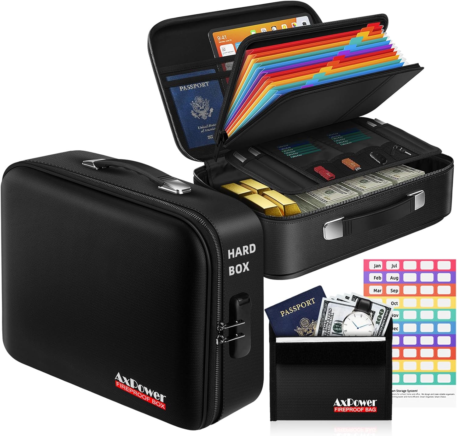 Fireproof Document Box Hard Case with Lock for Valuables