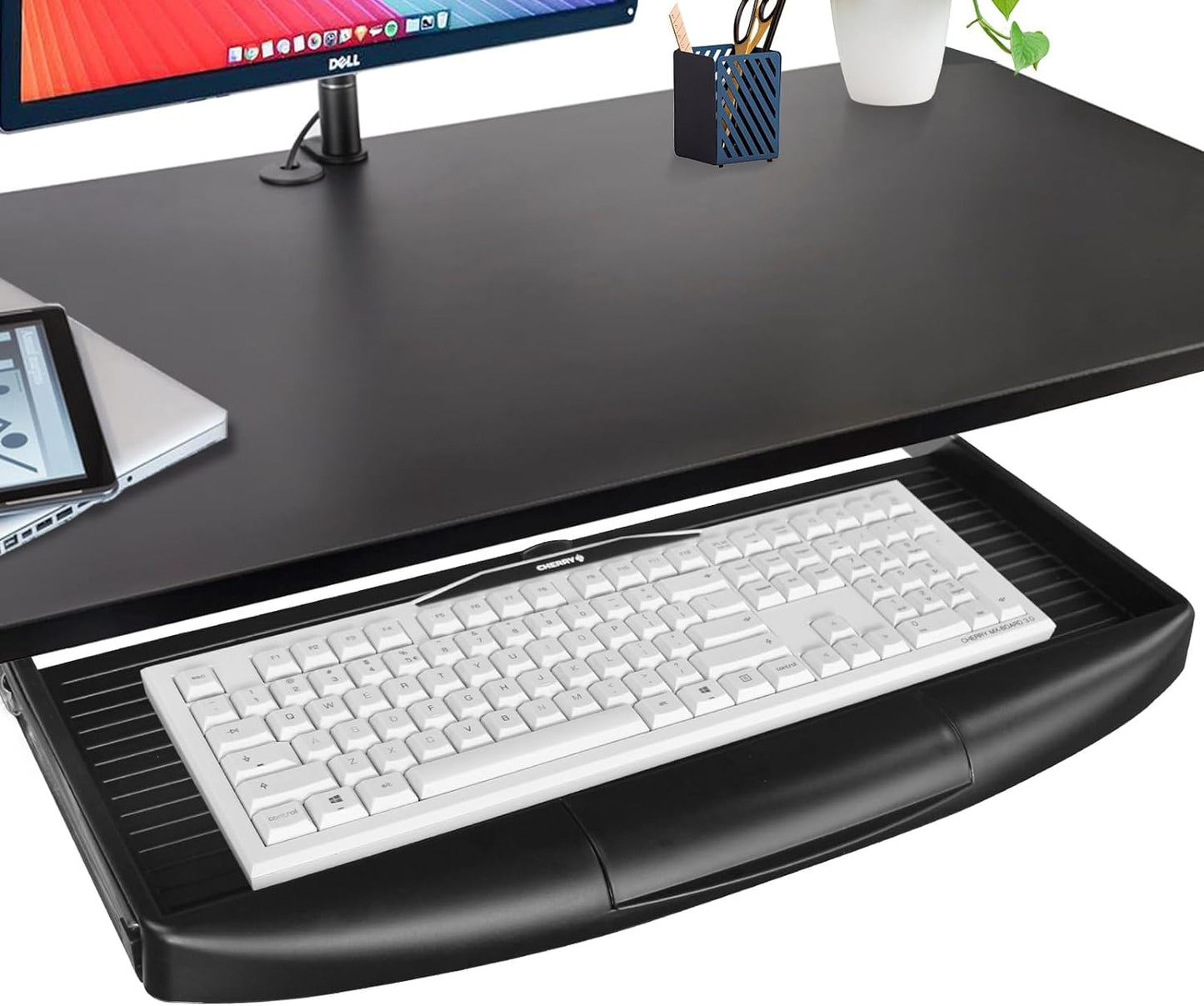 Compact Slide-Out Keyboard Tray - Efficiently Organize Your Desk!