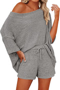 Women's Off Shoulder Knit Top and Shorts Set - Cozy Lounge Two-Piece