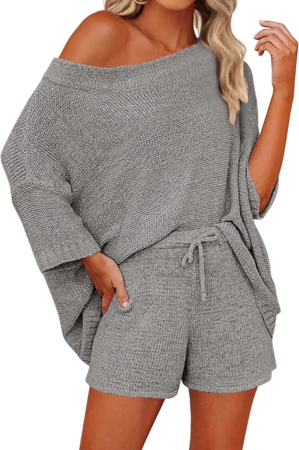 Mafulus Women's 2 Piece Outfits Off Shoulder Knit Top Shorts