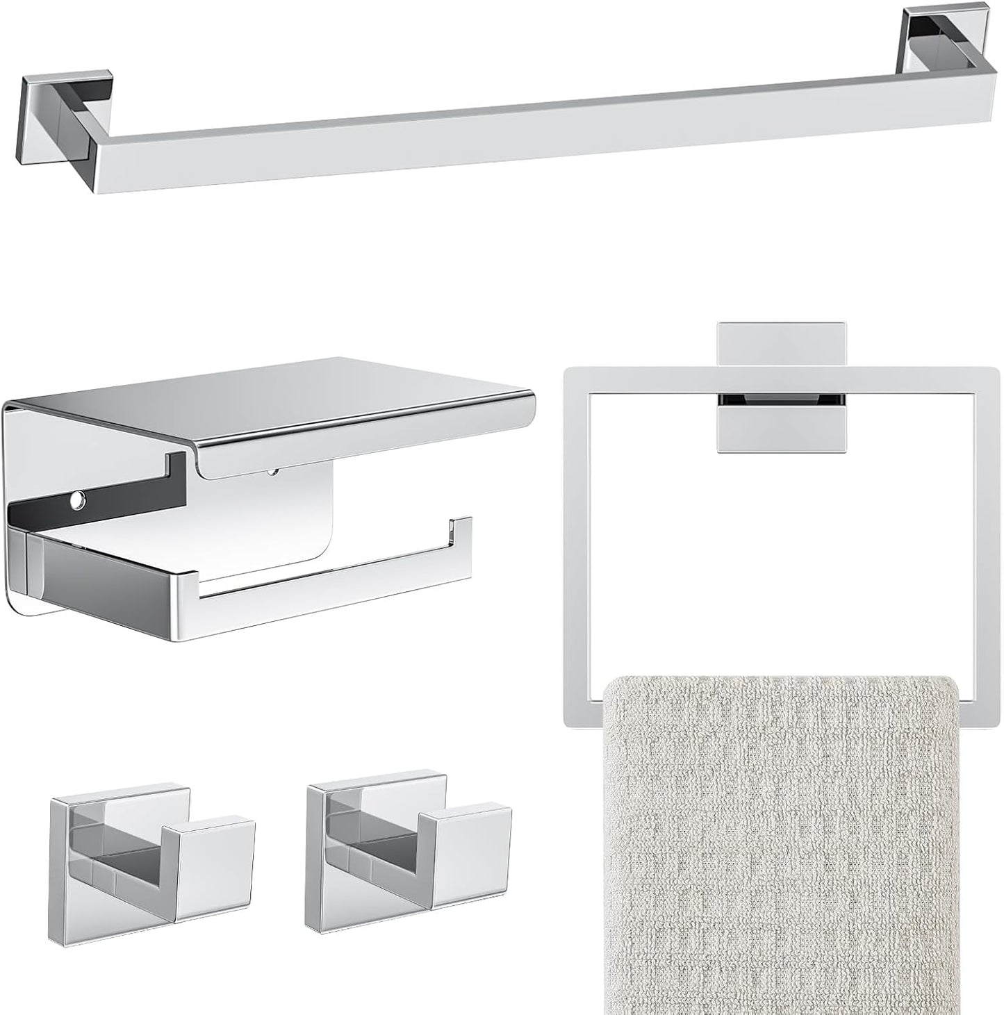 5-Pieces Polished Chrome Bathroom Hardware Accessories Set
