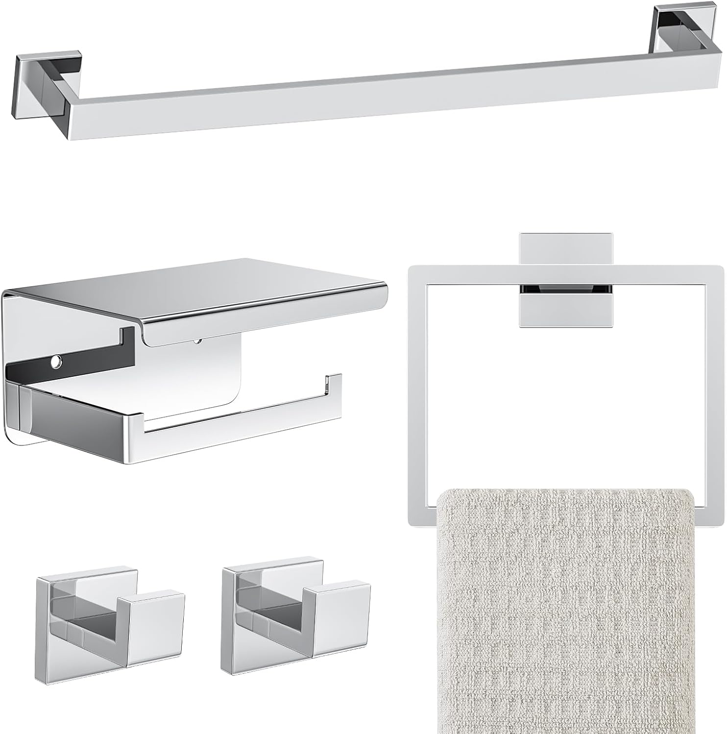 5-Pieces Polished Chrome Bathroom Hardware Accessories Set
