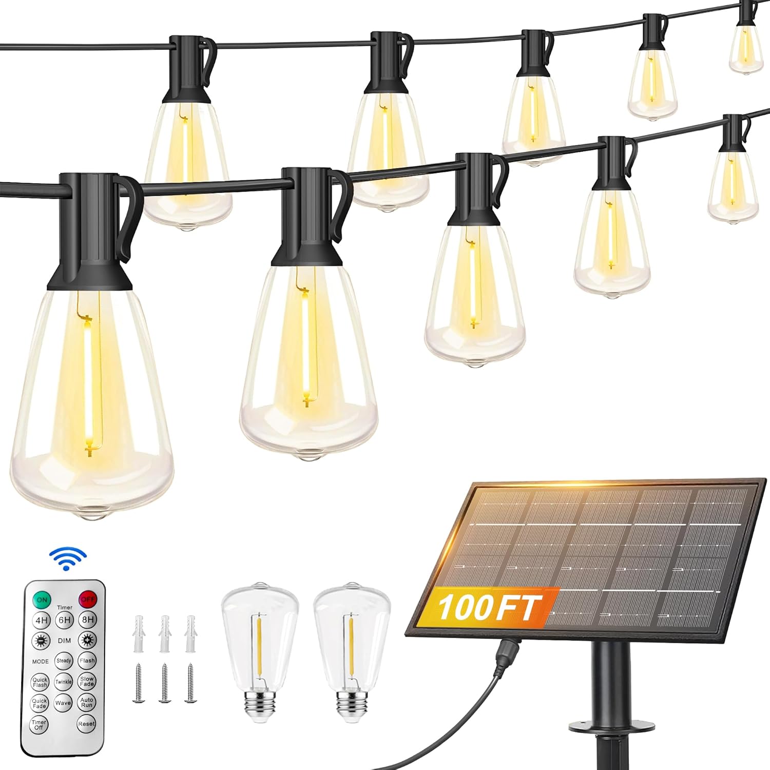 Solar Powered String Light 100FT with Remote Control for Outdoors