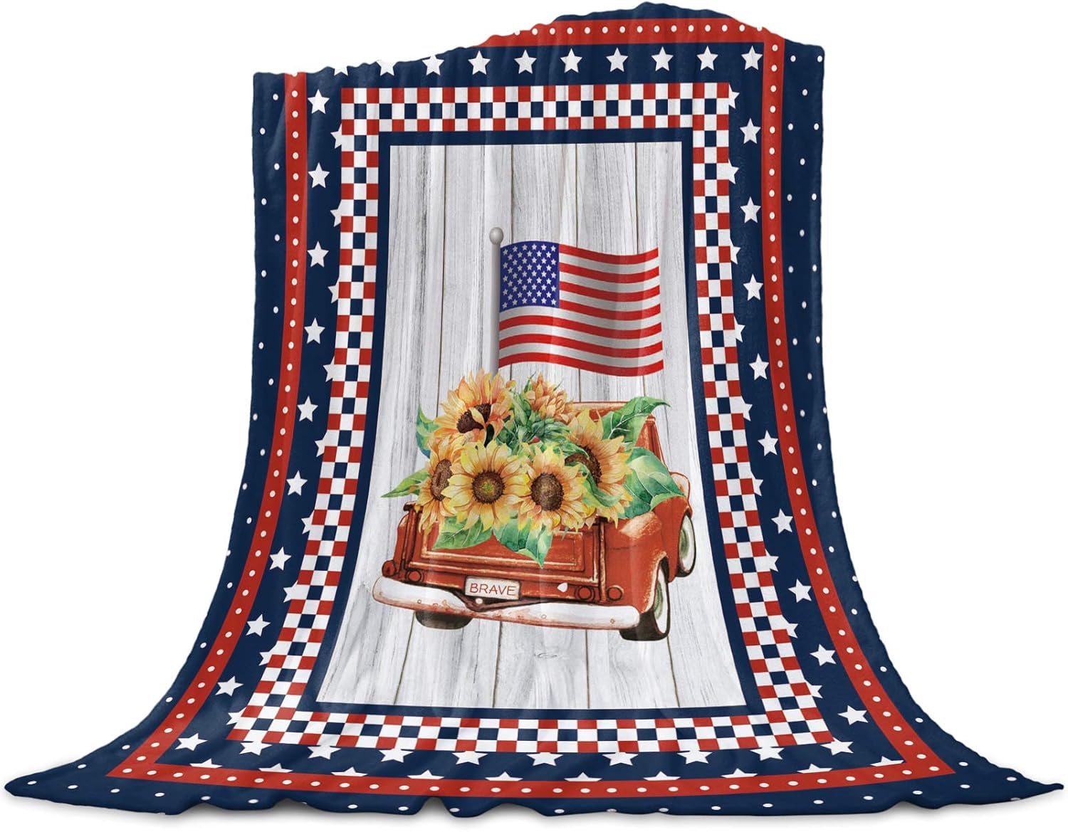 4th of July USA American Flag Farm Trucks Soft Throw Blanket