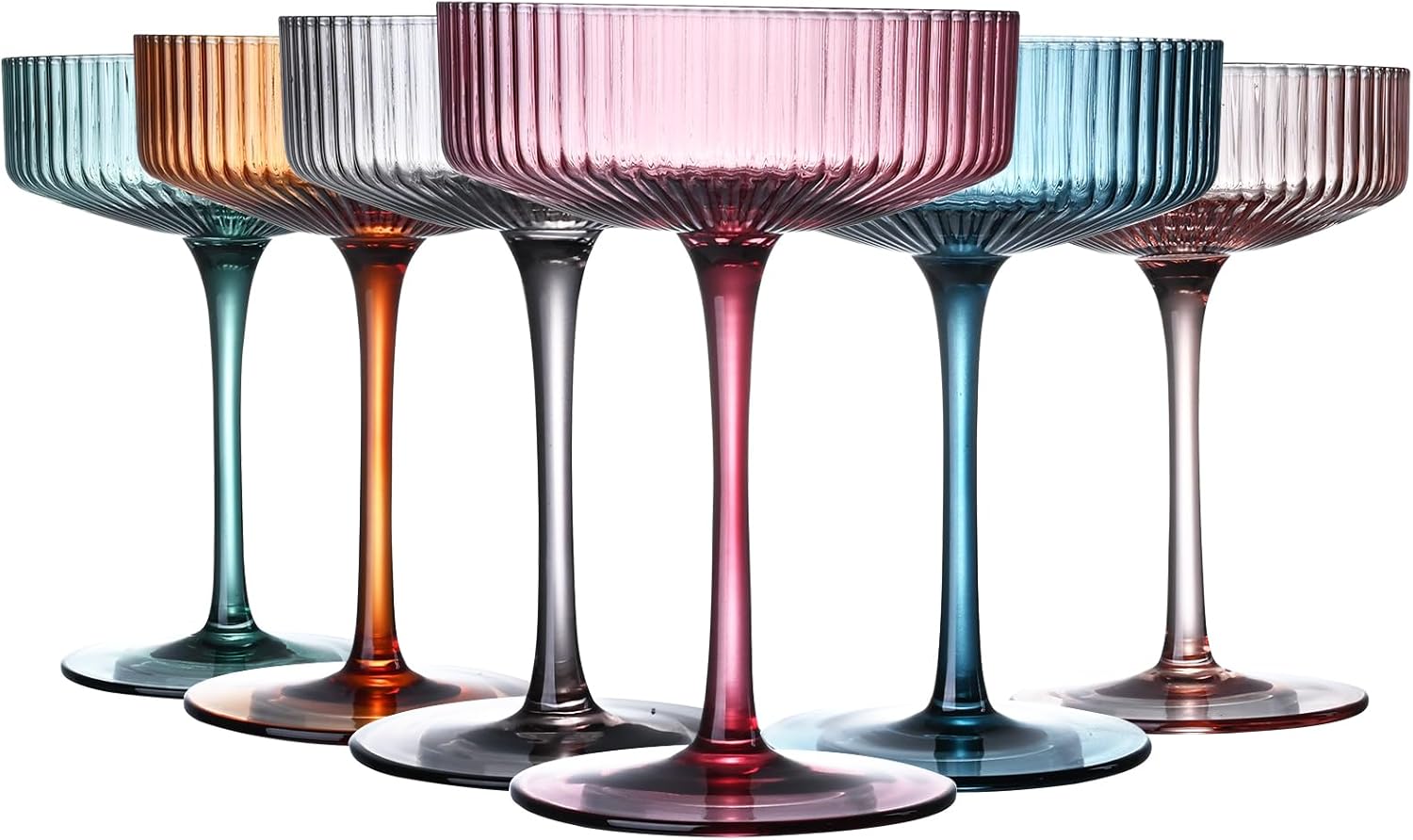 Handmade Ribbed Coupe Glasses - LUXULISH - Ideal for Cocktails & Champagne