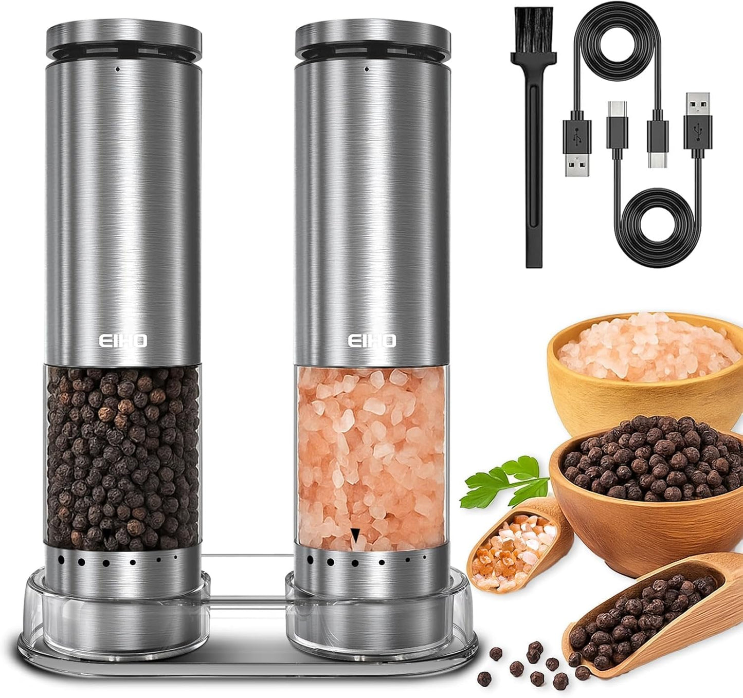 EIHO Electric Salt and Pepper Grinder Set for Effortless Cooking