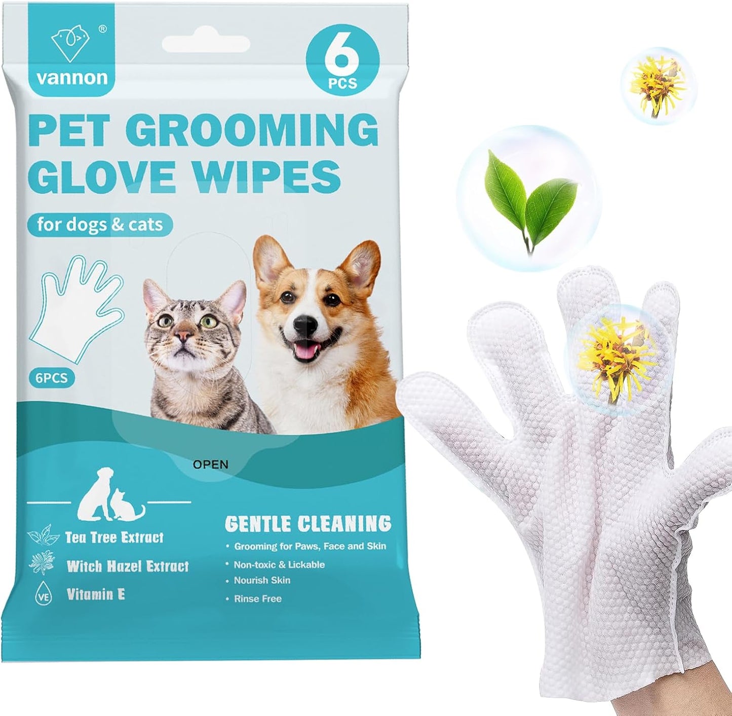 Vannon Pet Bath Wipes, Nourishing Fur Glove - Clean & Control Odors
