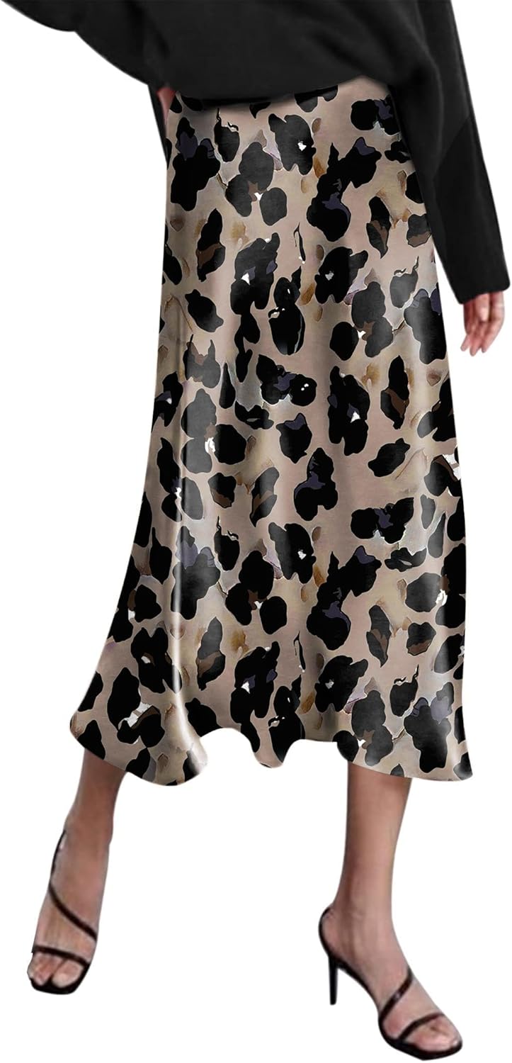 Elegant High Waist Satin Midi Skirt for Women by Zeagoo