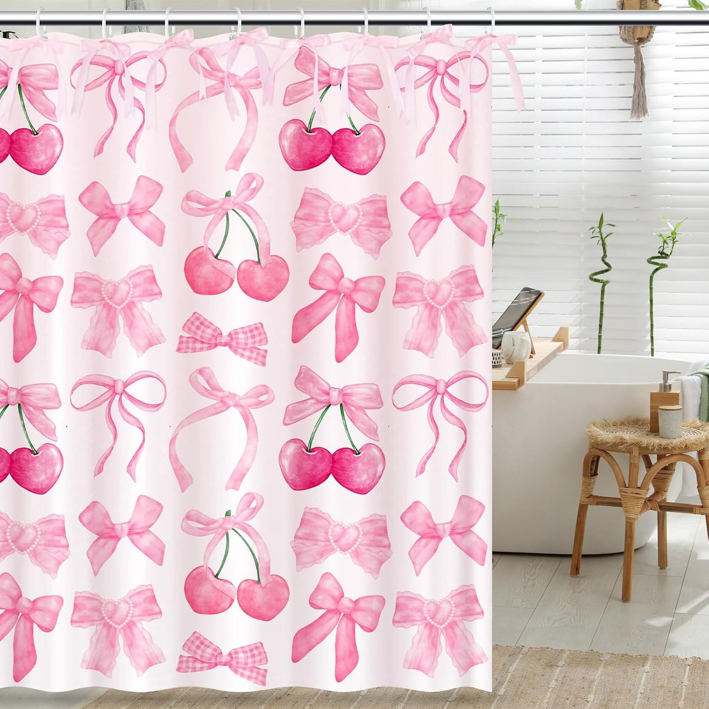 Princess Pink Bow Shower Curtain - Waterproof & Dreamy - 71x71