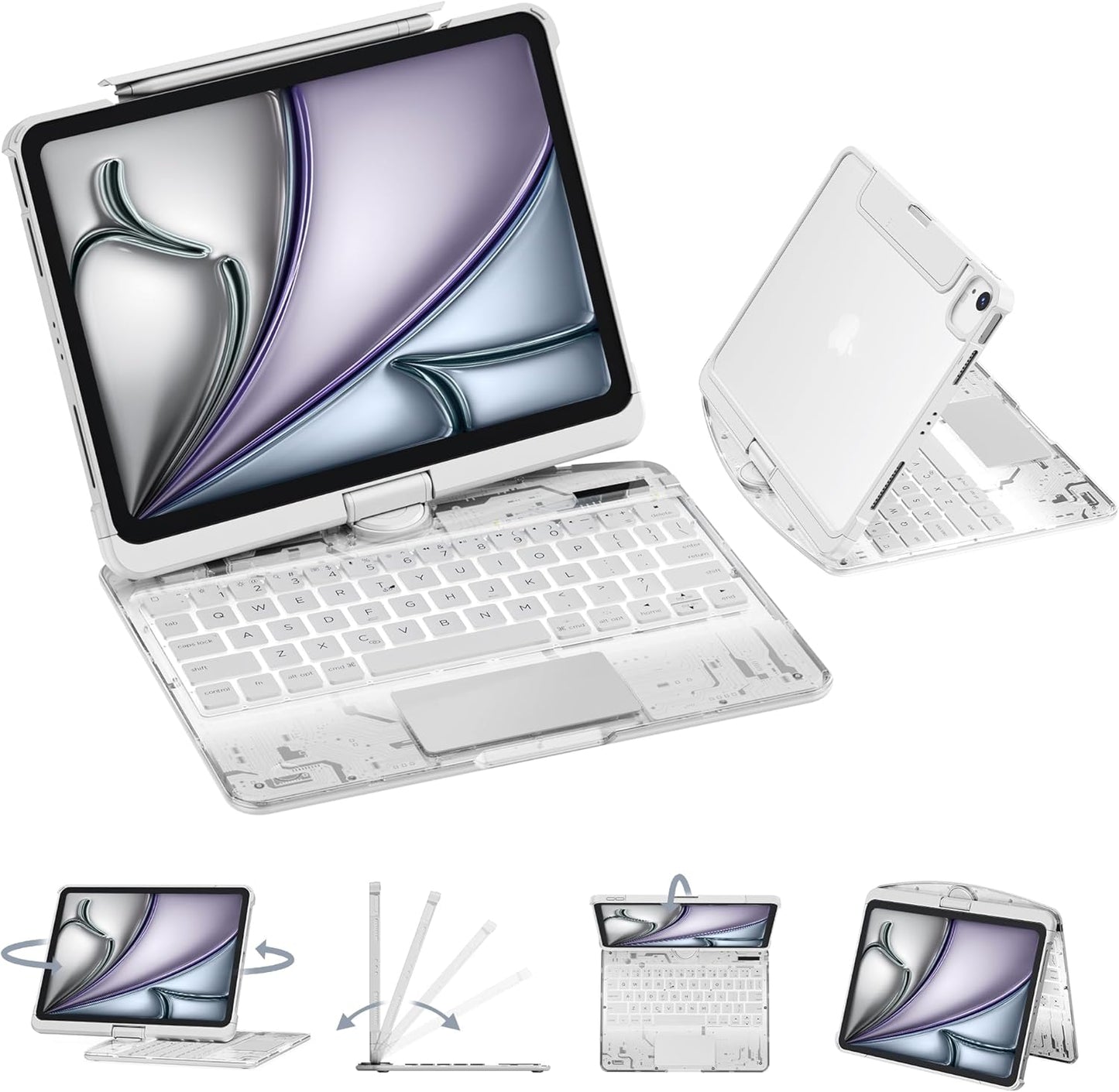GUSGU Transparent Case with Wireless Keyboard for iPad 10.2-in