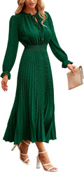 Women's Midi Dress Swiss Dot Pleated A-Line - Flowy Tie V Neck