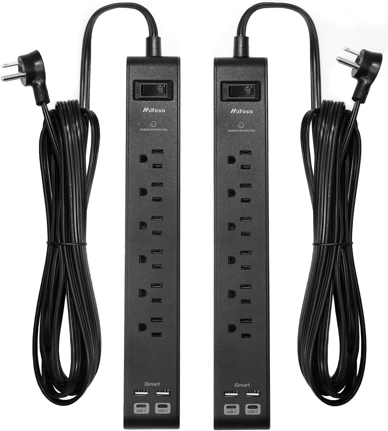 2 Pack Surge Protector Power Strip with USB Ports and 25-Foot Cord
