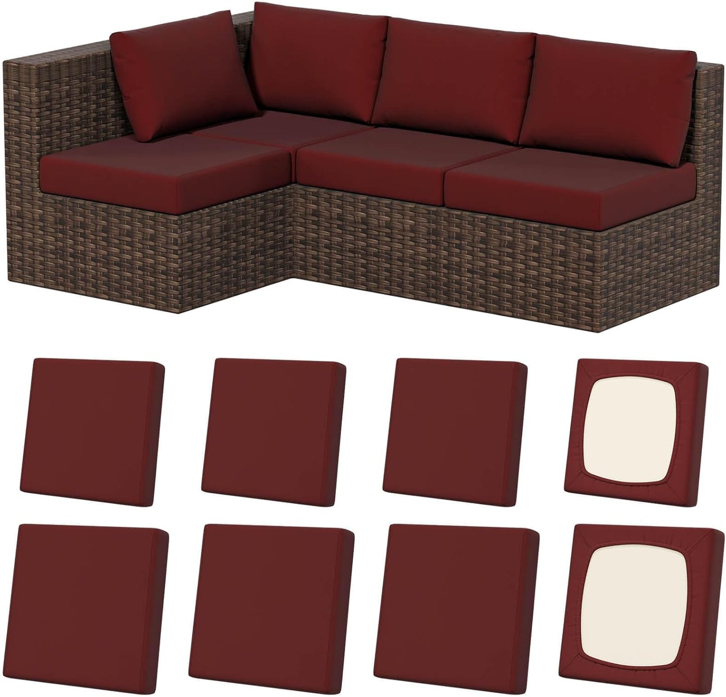 8Pcs Stretch Patio Cushion Covers for Outdoor Furniture Protection