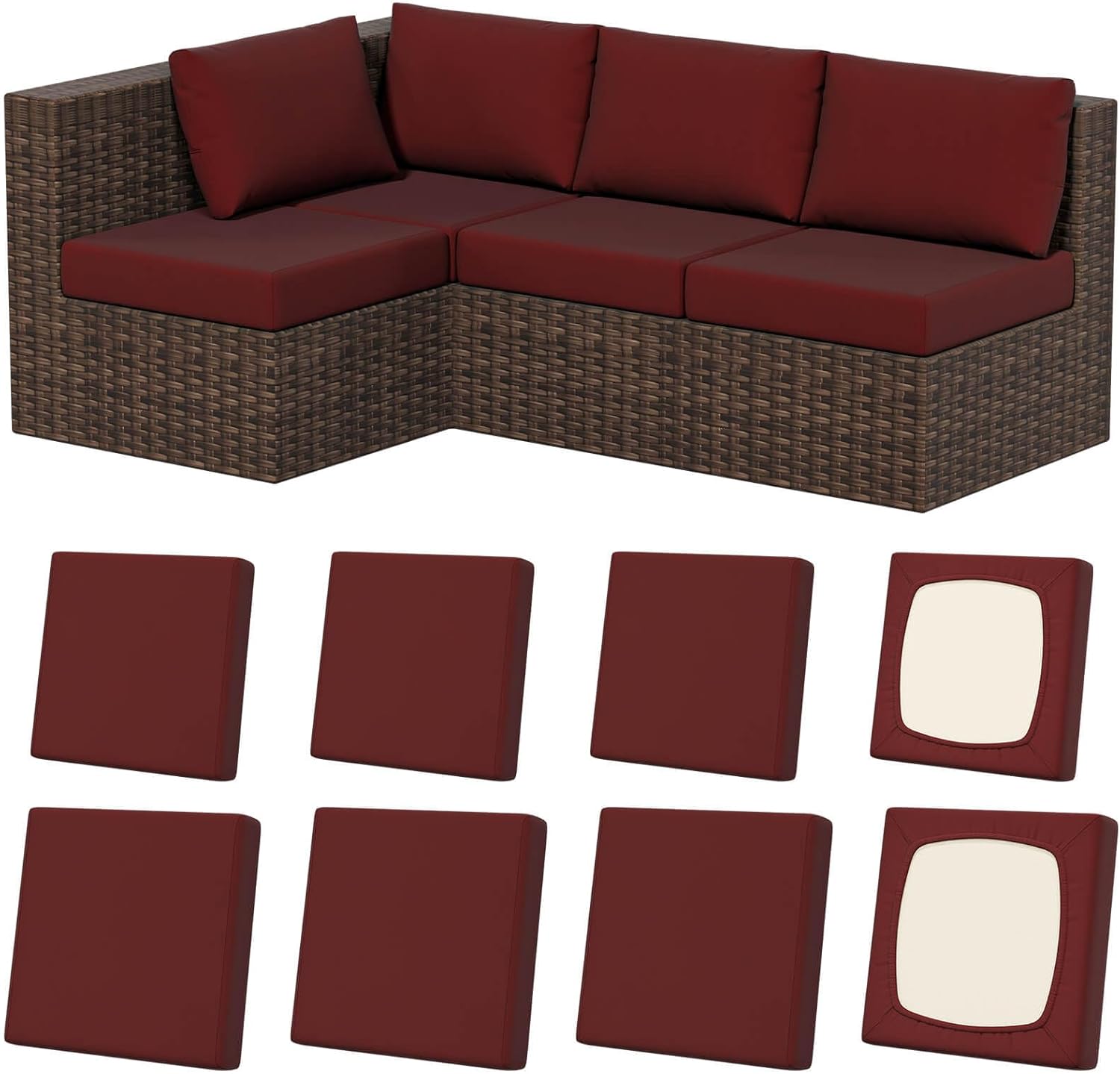 8Pcs Stretch Patio Cushion Covers for Outdoor Furniture Protection