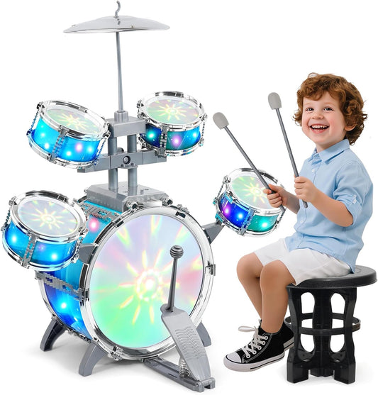 LeeQee Kids Drum Set with Colorful Lights for Ages 1-5